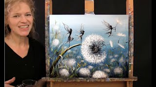 Learn How to Paint DANDELION FAIRY DANCE with Acrylic  Paint amp Sip at Home  Step by Step Tutorial [upl. by Dloreh]