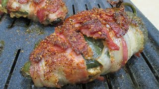 Stuffed Poblano Peppers  Poblano Popper recipe  Bacon Wrapped [upl. by Sosanna]