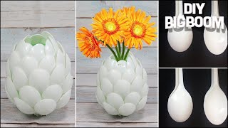 How to make flower vase with plastic spoons  Very Easy amp Quicky DBB [upl. by Locklin803]