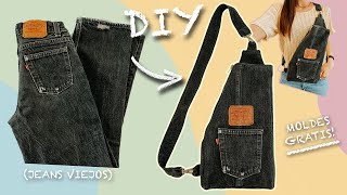 REUTILIZANDO JEANS VIEJOS PARA HACER UNA BOLSA  Denim Sling Bag Tutorial  DIY BOLSA [upl. by Etterrag]