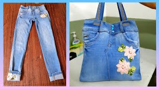 BOLSO CON JEANS RECICLADOS Tutorial Nuevo Modelo [upl. by Onibag]