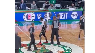 Kyrie Irving appeared to step on the Celtics logo at mid court with a little extra something [upl. by Nifled640]