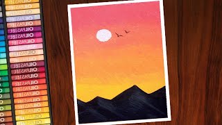 Easy and Simple Oil Pastel Sunset Drawing  For Beginners  Step by Step Tutorial  Art OClock [upl. by Schacker903]