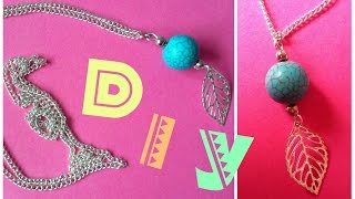 DIY  Collier perle turquoise et feuille argentée [upl. by Samaj]