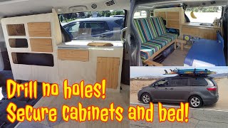 How to secure cabinets and bed DIY van conversion [upl. by Allare]