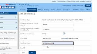 How to add Beneficiary for fund transfer in HDFC Netbanking  HDFC Bank add Beneficiary process [upl. by Engis]