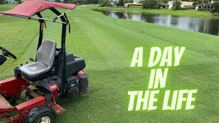 Working On A Golf Course  Grounds Crew Maintenance  Reel Mowing Tees  EP1 [upl. by Marian]