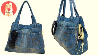 DIY Tutorial Riciclo Borsa Jeans  Recycled Denim Bag [upl. by Kenwee]