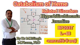 Catabolism of Heme  Hyperbilirubinemia amp Jaundice  Biochemistry  BP203T  L48 [upl. by Klara]