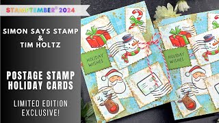 STAMPTEMBER Tim Holtz  Postage Stamp Holiday Cards [upl. by Bron]