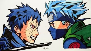 Drawing Kakashi vs Obito  Naruto [upl. by Iramohs]