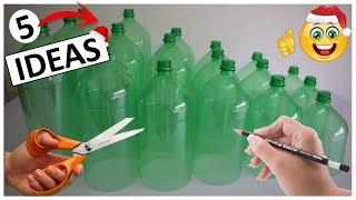 5 Manualidades FACILES Y RAPIDAS con botellas de plástico para Navidad [upl. by Eelarual988]