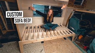 RV Renovation  Building Our CUSTOM Pull Out Couch Bed Ep 16 [upl. by Janek799]