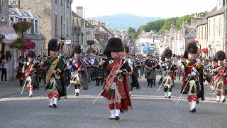 Scotland the Brave by the Massed Bands on the march after the 2019 Dufftown Highland Games in Moray [upl. by Ekeiram]