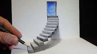 How To Draw 3d Stairs  Drawing Stairs To The Door [upl. by Eveineg]