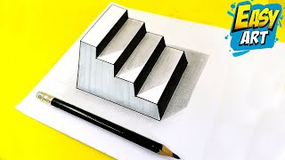 How to Draw 3D STAIRS  Drawing Optical illusion 🔴 Easy Art [upl. by Grannie851]