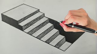 Very Easy  How To Draw 3D Staps amp Stairs  Optical Illusion Drawing  3D Trick Art on paper [upl. by Aicenod]